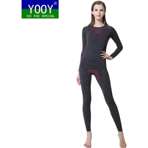 YOOY Women Ski Thermal Underwear Set Ladies Quick Dry Funktion Compression Tracksuit Fitness Tight Shirts Sports Black Suits