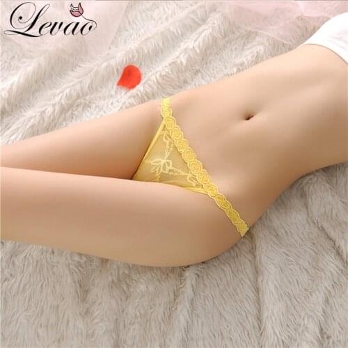 LEVAO Sexy Lingerie Women Lace Panties Thongs Comfortable Ladies Transparent Lace Embroidery G-String T-Back Briefs Underwear