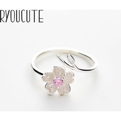Bohemian Silver Color Zircon Cheery Flower Rings for Women Wedding Trendy Jewelry Large Adjustable Antique Rings Anillos