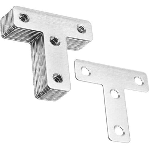 Brushed Finish Stainless Steel T Shape Corner Braces Joint Fastener Shelf Support for Furniture Repairing - Pack of 30