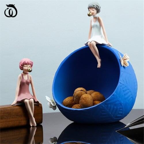 WU CHEN LONG Nordic Butterfly Bubble Girl Art Sculpture Figure Statue Key Porch Snack Storage Box Resin Home Decoration R5951