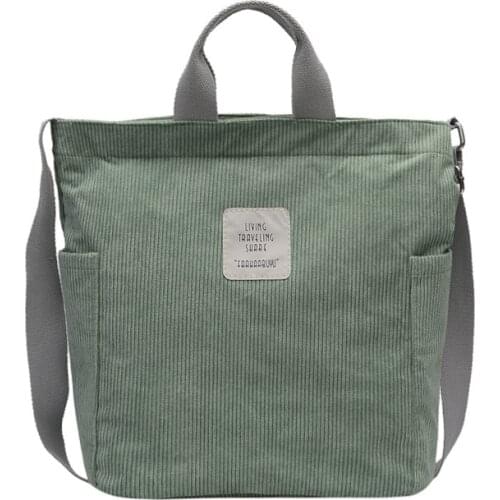 Women Corduroy Bag Large Shoulder Bags Stripe Cloth Handbag Tote Female Crossbody Messenger Bags Ladies Canvas Zipper Purses