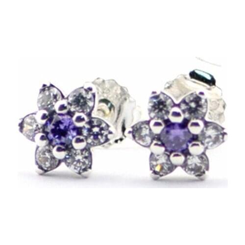 Forgot Me Not Purple Earrings Stud 925 Sterling Silver Jewelry For Woman Make up Fashion Female Earrings Party Jewelry