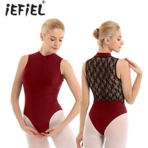 Womens Adult Ballerina Lace Splice Ballet Competition Dancing Gymnastics Leotard Ballet Dance Bodycon Performance Dance Costumes
