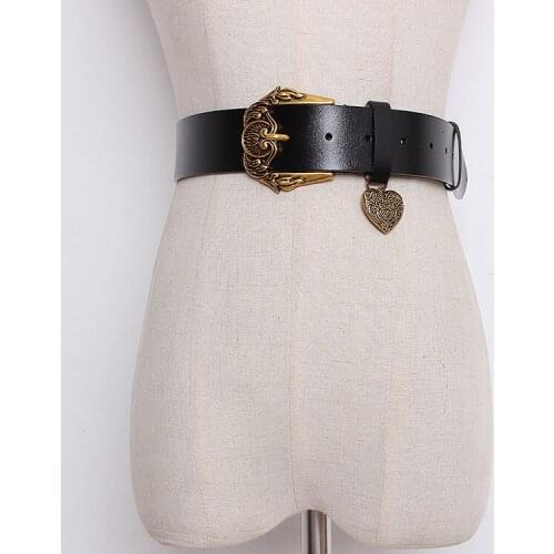 Womens Runway Fashion Vintage Genuine Leather Cummerbunds Female Dress Corsets Waistband Belts Decoration Wide Belt TB1875