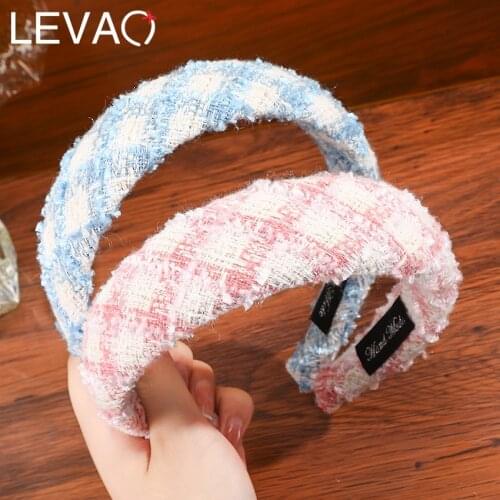 Levao Canvas Plaid Hairband For Women Braided Wide Headband Hair Hoop Bezel Autumn Winter Fashion Hair Accessories