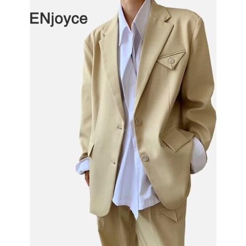 Women Vintage Yellow Personality Pocket Blazer New Lapel Long Sleeve Fit Jacket Suits Fashion Spring Autumn 2020 Tide