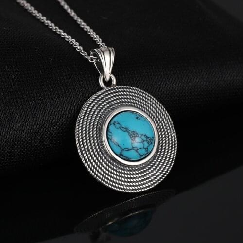 Natural Turquoise Pendants Necklace Sterling Silver 925 Necklace Stone Vintage Fine Jewelry for Women Gift