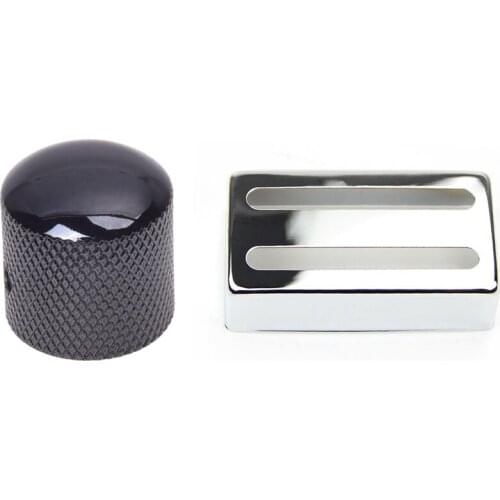 1 Pcs Black Electric Guitar Volume Tone Control Knob & 1 Pcs Humbucker Pickup Cover Two-Line for Electric Guitar Silver