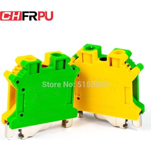 10PCS USLKG10 Universal DIN Rail Mounted Ground terminal Screw Type Connector Electrical Crimp Terminator