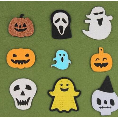 20pcs/lot Kawaii Felt Fabric Halloween Series Patch Creative Skeleton/Pumpkin Appliques Halloween Headdress Decoration Material