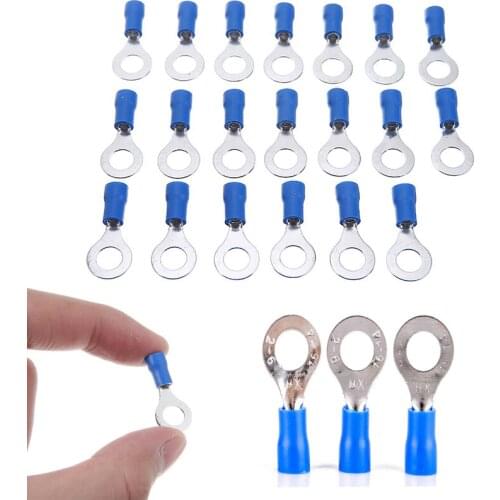 25pcs/bag Durable Blue Ring Insulated Crimp Terminals 14-16 AWG RV 2-6 Insulated Ring Electrical Wire Connector Crimp Terminal