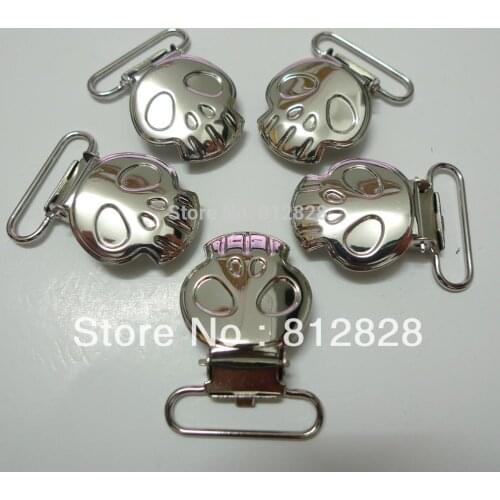 25pcs 1'' 25mm Silver Colored Skull Shaped Pacifier Clips Rack Plating