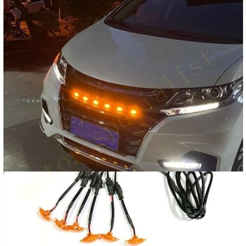 6pcs LED Car Front Grille LED Amber Light Raptor Style Light Kit Decor W/ Wire Speed For Honda Odyssey 2010-2017