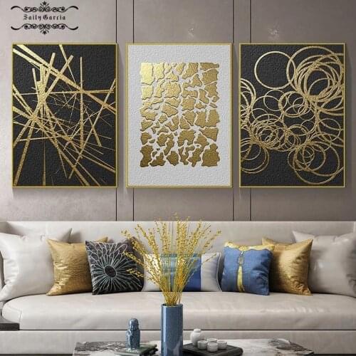 Abstract Geometric Canvas Poster Golden and Black Wall Art Painting Posters and Prints Wall Pictures for Living Room Home Decor