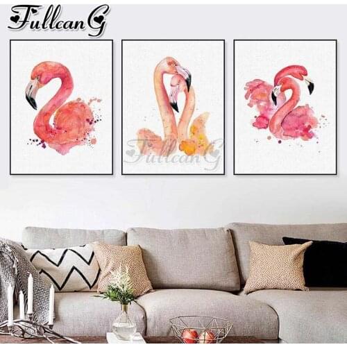 FULLCANG 5d diy diamond embroidery abstract flamingo animals diamond painting triptych full square round drill home decor FC2406