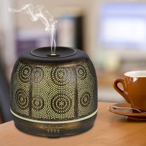 Aroma Diffuser 500ml Bronze Metal Aromatherapy Diffuser for Essential Oil 7 Color Fragrance Lamp Humidifier for Baby Office Home