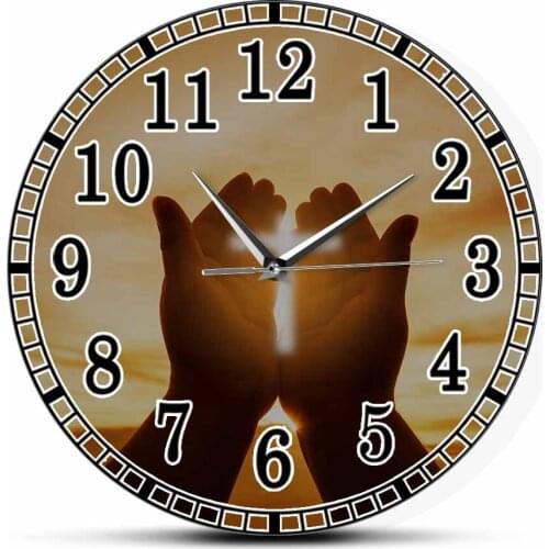 Bless God Help Repent Catholic Easter Lent Mind Pray Silent Wall Clock Christian Hands Open Palm Up Worship Bedroom Decor Clock