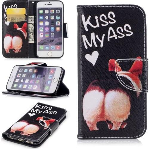 Colored Drawing PU Leather Cases for iPhone 6 iPhone 6s Flip Mobile Phone Protective Cases with Wallet Card Holders & Kickstand