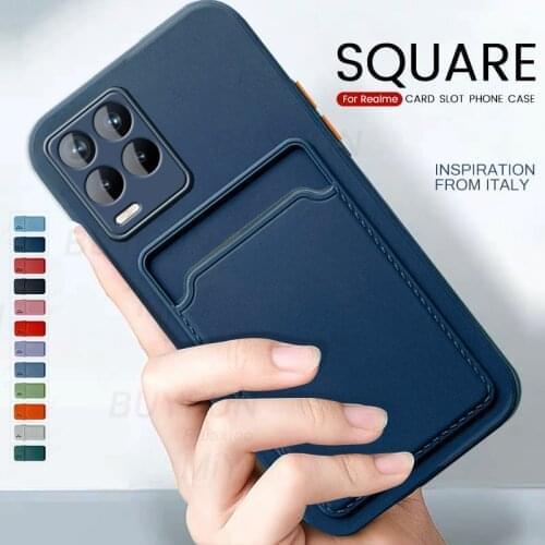 Square card slot holder back covers for realme 8 pro case on realm relme realmi 8 5g realme8 8pro soft silicone shockproof coque