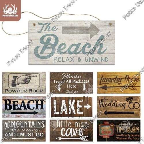 Putuo Decor Guide Sign Wooden Plaque Direct Sign Rustic Decorative Plaque for Bar Beach Man Cave Wood Wall Decoration Arrow Sign