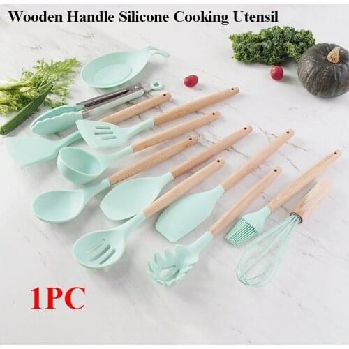 Wooden Silicone Kitchen Utensil Nonstick Utensils Cooking Tool Spoon Soup Spatula Tong Cookware Baking Gadget Cooking Set