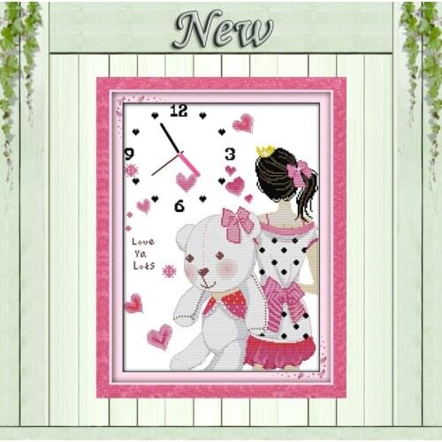 Girl bear miss cartoon clock decor painting counted printed on canvas DMC 14CT 11CT Cross Stitch Needlework Sets Embroidery kits