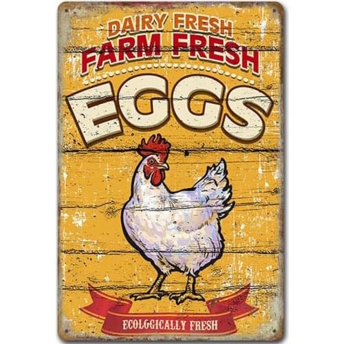 Farm Metal Tin Sign Plaque Fresh Eggs Metal Poster Chicken Egg Retro Tin Plate Kitchen Farm Man Cave Decoration