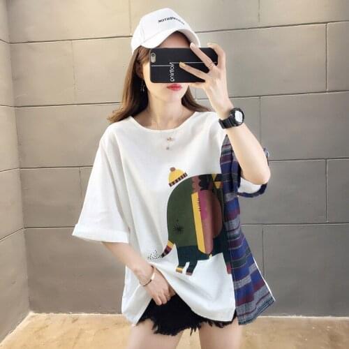 New Fashion Womens T-shirt Elephant Striped Graphic Summer Loose Clothes Thin Casual Korean Style Tshirt Oversize Tee Shirt