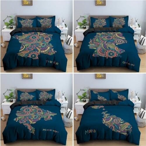 Hand-drawn Map Pattern Duvet Cover Bedding Set Luxury Bedroom Decor Ethnic Style Bedclothes Pillowcase King Queen Twin 2/3PCS