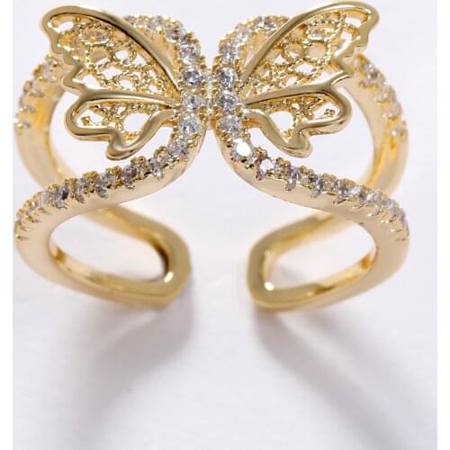 LUALA Luxury Copper Inlaid Zircon Ring Beautiful Butterfly Cocktail Opening Ring for Women Korean New Design Fashion Jewelry