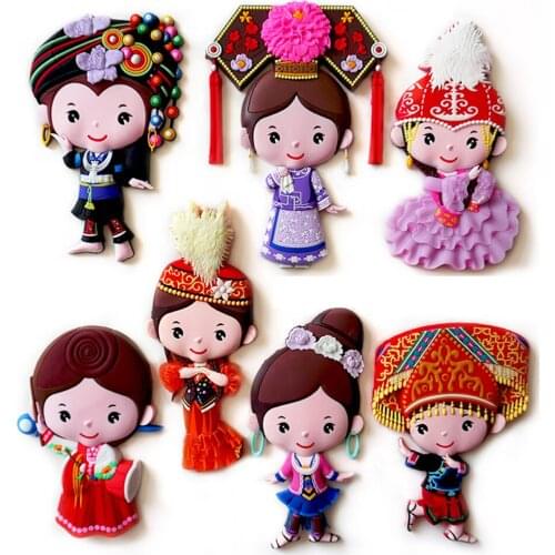 Fridge Magnet Sticker Microwave Refrigerator Window Wall Magnetic Decorative Chinese Minorities Cartoon Big 24 Patterns