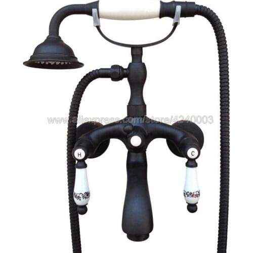 Oil Rubbed Bronze Bathtub Faucet Wall Mount Handheld Bath Tub Mixer System with Handshower Telephone Style Ktf570