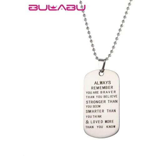 Fashion Customized Pendant Necklace Men Always Remember Letters Carved Stainless Steel Charms Necklace Jewelry Gift erkek kolye