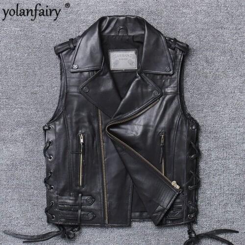 Men Real Leather Jacket 100% Cow leather Coat Spring New Fashin Style of Moto&Biker Mens Vest Cool Short Slim 2020 M1501