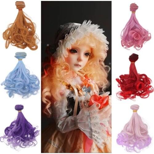 MUZIWIG 15*100CM Doll Accessories Gradient Color Hair Extensions Hair Wefts Tress For Dolls Curly Doll Wigs For BJD/SD DIY