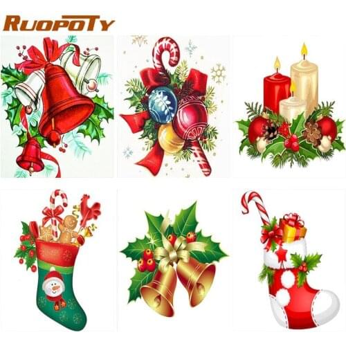 RUOPOTY DIY Oil paint by numbers Christmas socks on Canvas Oil Painting minimalism Living room Decor Bells Gift Wall Art