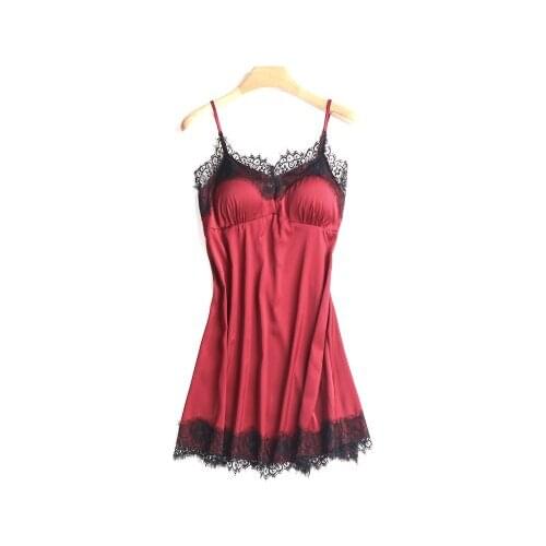 Women Sexy Lingeries Satin Summer Dress Shirt Nightgowns Lace Nightie Babydoll Nightdress Sleepwear Female Silk Home Clothes