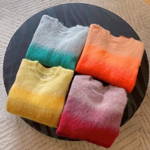 Yidora 2020 Newest Ladies Gradient Mohair Blend Knitting Sweater Top - Women Knitted Pullover Jumper Top