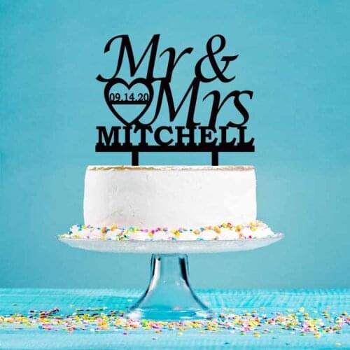 Personalized Wedding Cake Topper Custom Mr Mrs Name Wedding Date For Romantic Wedding Cake Decoration Cake Topper YC065