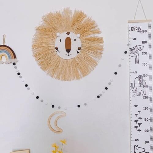 Cartoon Lion Hanging Decorations Handmade Kids Room Wall Home Accessory Cotton Thread Weaving Animal Head Ornament