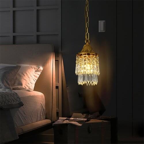 All-copper French luxury droplets pendant lights bedroom aisle American bedside restaurant crystal gold hanging lamps fixtures