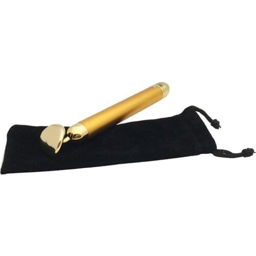 Portable High Frequency Vibrating 24K Face Lift Beauty Bar Facial Massage Roller Golden Plated