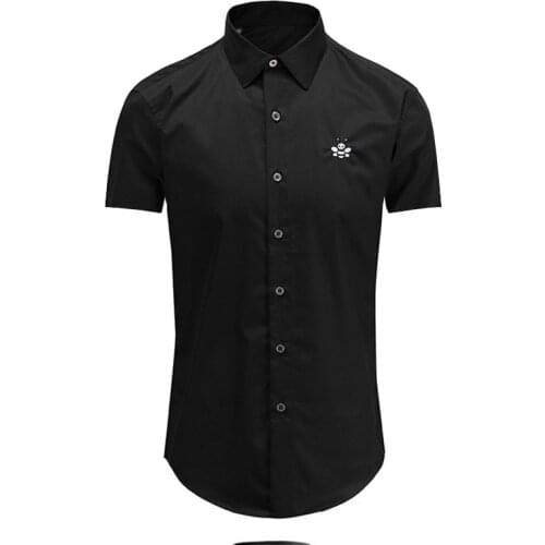 New Nice Men Digital classic Embroidery Bee Fashion Cotton Casual Shirts Shirt high quality Pocket Short sleeves S 2XL #D223