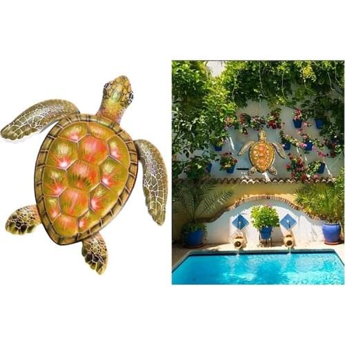 Garden Statues Sea Turtle Wall Art Metal Wall Hanging Sculpture Wrought Iron Decorations Garden Decoration