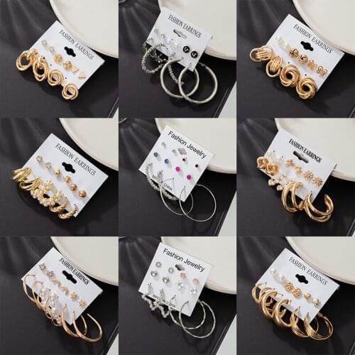 BLINLA Vintage Pearl Hoop Earrings For Women Fashion Geometry Gold Drop Hanging Earrings Set of Earrings 2021 NEW Party Jewelry