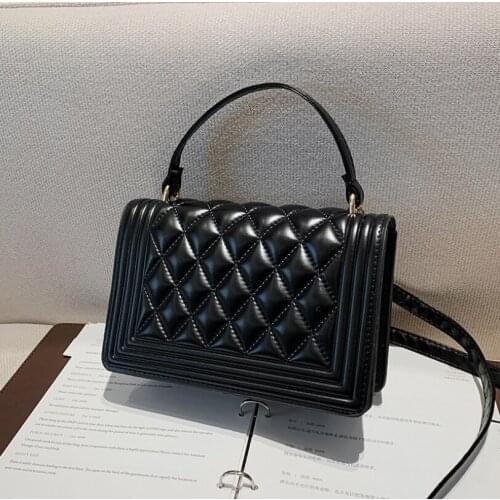 Women New Fashion Lattice Pattern Flap Crossbody Handbags Vintage PU Leather Solid Color Ladies Casual Shoulder Messenger Bags