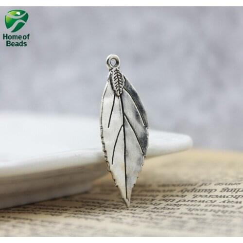Tibetan Antique Silver Color Diy Metal Tree Leaf Pendants For Making Supplies 35x13mm 30 Pieces ZA1213