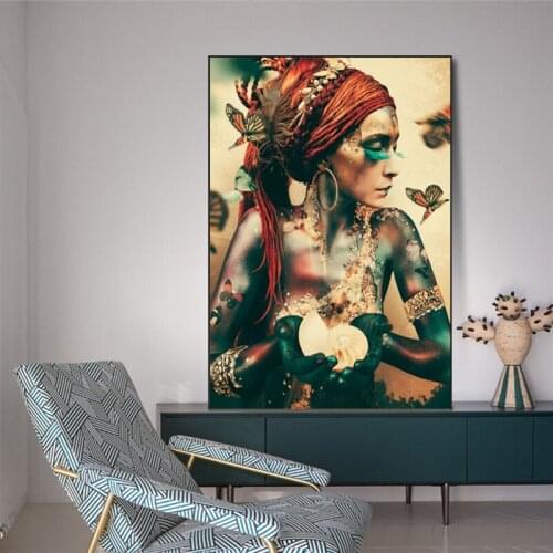 African Woman with Butterfly Canvas Art Posters And Prints Modern Colorful Girl Paintings on the Wall Art Pictures Home Decor