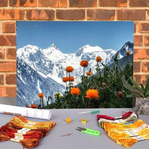 Flower Landscape Printed Water-Soluble Canvas 11CT Cross Stitch DIY Embroidery Set DMC Threads Painting Knitting Hobby Floss
